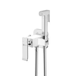 Смеситель с гигиеническим душем Lemark Contest встраиваемый, однорычажный, керамический, без излива, с гибким шлангом/лейкой, латунь, цвет хром/белый