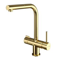 Смеситель для кухни/мойки WasserKRAFT A8977, с каналом для фильтрованной воды, однорычажный, поворотный/выдвижной излив, керамический, длина излива 222 мм, латунь/нержавеющая сталь, цвет глянцевое золото