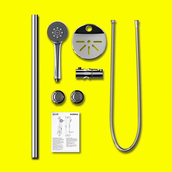 Душевой гарнитур Dorff Norma высота 600 мм, цвет хром, без смесителя, комплект: стойка/лейка/шланг/мыльница, настенная, нержавеющая сталь/пластик