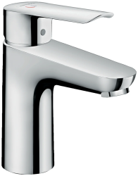 Смеситель для раковины Hansgrohe Logis E 100, однорычажный, фиксированный, излив короткий, длина 11,9 см, керамический, латунь, цвет хром, со сливным клапаном Push-Open