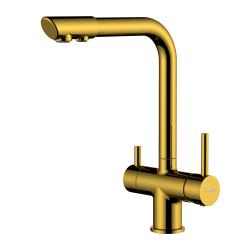 Смеситель для кухни/мойки WasserKRAFT, с каналом для фильтрованной воды, однорычажный, поворотный, керамический, длина излива 195 мм, латунь, цвет золото