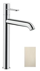 Смеситель для раковины/умывальника Axor Uno 250, однорычажный, с рукояткой-петлей, фиксированный излив, длина излива 20,1 см, керамический, латунь, цвет шлифованный никель, с незапираемым сливным набором