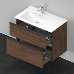Тумба под раковину Duravit D-Neo, 81х46,2х62,5 см, подвесная, 2 выдвижных ящика, ДСП, цвет: орех темный, шкафчик навесной, прямоугольная, правая/левая, для раковины ME by Starck # 234583, в ванную комнату