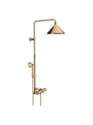 Душевая система Axor Front Showerpipe 240 2jet, высота 121,2 см, цвет: полированная бронза, комплект: ручной душ/верхний душ/термостат для душа/душевой шланг/ползунок/душевая штанга, наружного монтажа, настенная, латунная