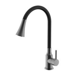 Смеситель для кухни/мойки Splenka S201.4306.09 однорычажный, поворотный/гибкий излив, керамический, высота 235 мм, длина 214 мм, нержавеющая сталь/силикон, цвет графит/черный
