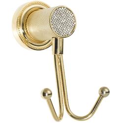 Крючок Boheme Royal Cristal, двойной, настенный, латунь/сталь/стекло, форма округлая, для полотенец в ванную/туалет/душевую кабину, цвет золото