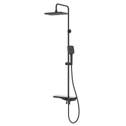 Душевая система Raglo R60.24.06 со смесителем, высота 1100-1530 мм цвет черный, комплект: однорычажный смеситель/излив/тропический душ прямоугольный (с верхней лейкой)/лейка/стойка/шланг, латунь