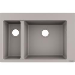 Мойка кухонная Hansgrohe 180/450, S51, S510-F635, две чаши, 77х51х20,5 см, врезная/встраиваемая сверху, искусственный гранит, прямоугольная, цвет серый бетон, без отверстия под смеситель, слив-перелив