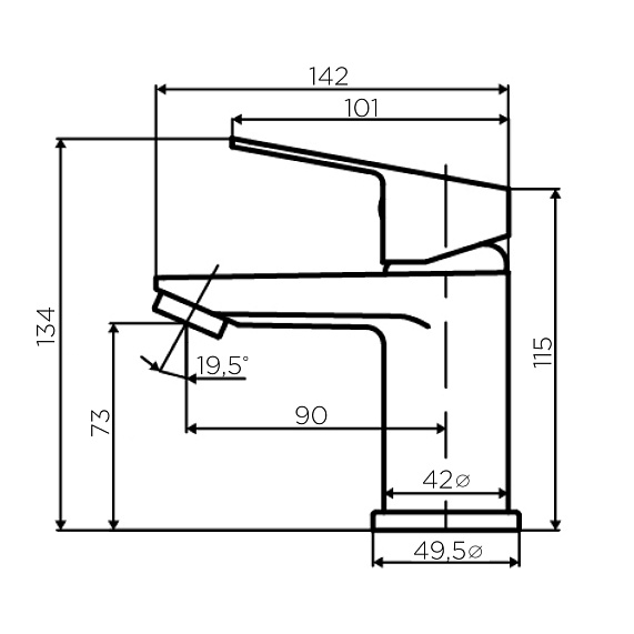 Смеситель для раковины Dorff Prime однорычажный, излив короткий, длина 90 мм, керамический, латунь, цвет хром