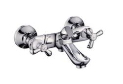 Смеситель для ванны/душа Ekko, двухвентильный, настенный, неповоротный, силумин, длина излива 187 мм, керамический, цвет хром