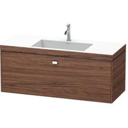 Тумба c раковиной Duravit Brioso, 120х48х50,2 см, подвесная, 1 выдвижной ящик, ДСП, цвет: орех темный/хром /Vero Air, мебельная, прямоугольная, цвет белый, фарфоровая, с площадкой под смеситель, без перелива