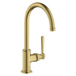Смеситель для раковины Axor Montreux 210, однорычажный, с рычаговой рукояткой, поворотный излив, длина излива 17,5 см, керамический, латунь, цвет шлифованная медь, с незапираемым сливным набором