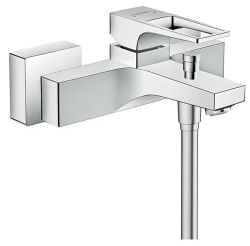 Смеситель для ванны Hansgrohe Metropol с рукояткой-петлей, однорычажный, настенный, наружнего/внешнего монтажа, неповоротный, латунный, длина излива 18 см, керамический, цвет хром, без душевого шланга/лейки, на 2 отверстия