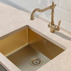 Мойка кухонная IDDIS Edifice, 54х44х20 см, нержавеющая сталь, прямоугольная, цвет золото матовое, без отверстия под смеситель, без крыла, слив-перелив, врезная в столещницу, для кухни