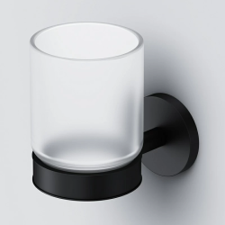 Стакан с держателем AM.PM X-Joy, настенный, черный матовый, металл/стекло, округлый, для душа/ванны/зубных щеток, в ванную комнату, под зубные щетки