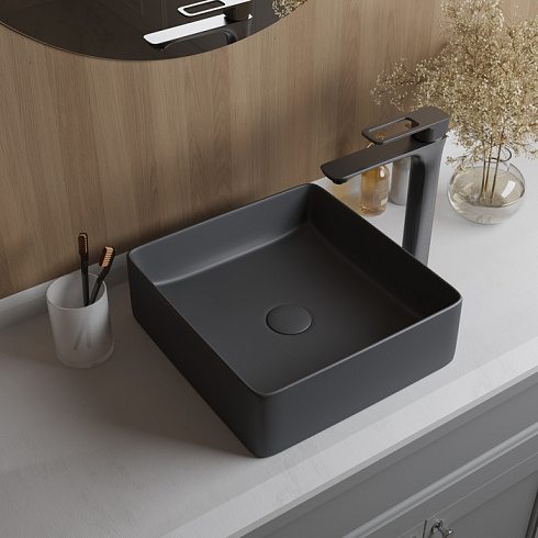 Раковина IDDIS Slide 36х36х11 см, накладная, квадратная, керамическая/фарфоровая, цвет серый матовый, без отверстия под смеситель, без слив-перелива, умывальник
