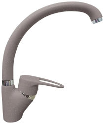 Смеситель для кухни/мойки GranFest, однорычажный, керамический картридж, высокий, с поворотным изливом, длина 204 мм, латунь, цвет серый
