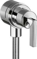 Шланговое подсоединение Axor Citterio Fixfit Stop, с запорным вентилем, с рычаговой рукояткой, размер 6 см, цвет хром, круглое, настенное, латунное, с клапаном обратного тока, подключение для душевого шланга