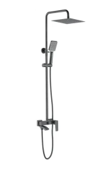 Душевая система настенная LEDEME, 823/1553 мм, цвет графит, комплект: однорычажный смеситель/излив/тропический душ (с верхней лейкой)/лейка/стойка/шланг, латунь