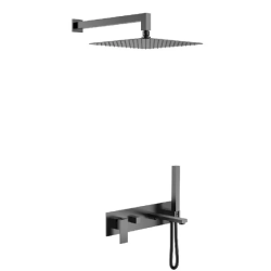 Душевая система Boheme Qubic, встраиваемая, цвет оружейная сталь матовая, комплект: однорычажный, смеситель/излив/тропический душ (с верхней лейкой)/лейка/шланг, встраиваемый (скрытый) монтаж