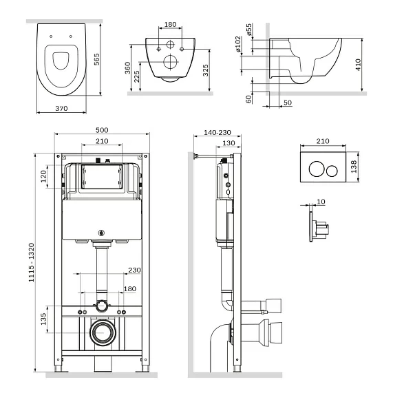 Комплект унитаза с инсталляцией AM.PM Awe, c сиденьем микролифт, с клавишей смыва (кнопкой, клавишей двойного смыва) белый, система для подвесного унитаза, со скрытым смывным бачком (бак), с подвесным унитазом