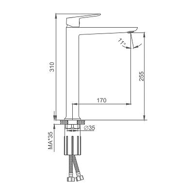 Смеситель для раковины/умывальника Splenka S41.15 высокий, однорычажный, неповоротный, фиксированный излив, длина 170 мм, высота 255 мм, латунь, цвет хром