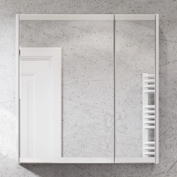 Зеркальный шкаф Акватон Нортон 80, 80х81х13 см, подвесной, цвет белый, зеркало, 2 распашные дверцы/стеклянные полки, механизм доводчика, прямоугольный