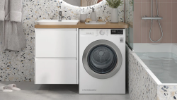 Тумба под столешницу Velvex Klaufs 560-0-2, 558х715х600 мм, подвесная, для стиральной машины, цвет белый, 2 выдвижных ящика/выдвижной органайзер, МДФ, универсальная, в ванную комнату