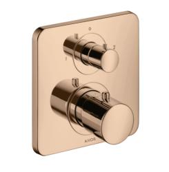 Смеситель для душа Axor Citterio M термостатический, с запорным/переключающим вентилем, скрытого монтажа, настенный, без излива/шланга/лейки, квадратный, латунный, цвет полированное красное золото, с термостатом, встроенный/встраиваемый/термостатный