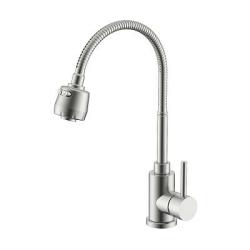 Смеситель для кухни/мойки Splenka S201.47.05 однорычажный, поворотный/гибкий излив, керамический, высота 214 мм, длина 201 мм, нержавеющая сталь, цвет сатин