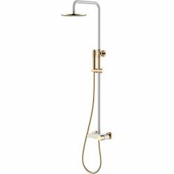 Душевая система Boheme Stick, высота 1091 мм, цвет белый/золото, комплект: однорычажный смеситель/излив/тропический душ (с верхней лейкой)/стойка/лейка/шланг, наружного монтажа