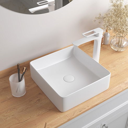 Раковина IDDIS Slide 36х36х11 см, накладная, квадратная, керамическая/фарфоровая, цвет белый матовый, без отверстия под смеситель, без слив-перелива, умывальник