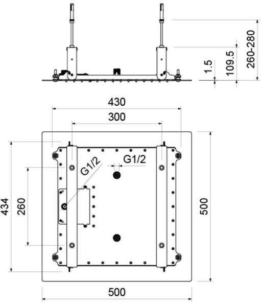 Верхний душ Aquatek AQ2082MB квадратный, 2 режима, размер 500х500 мм, нержавеющая сталь, цвет матовый черный, для душа/ванной, на потолок