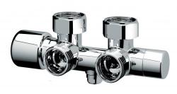 Узел Н-образный TopFAR для одно-и двухтрубных систем с термостатическим и запорными клапанами, угловой, 3/4" ЕК НРх3/4"ВР, EPDM, серебро