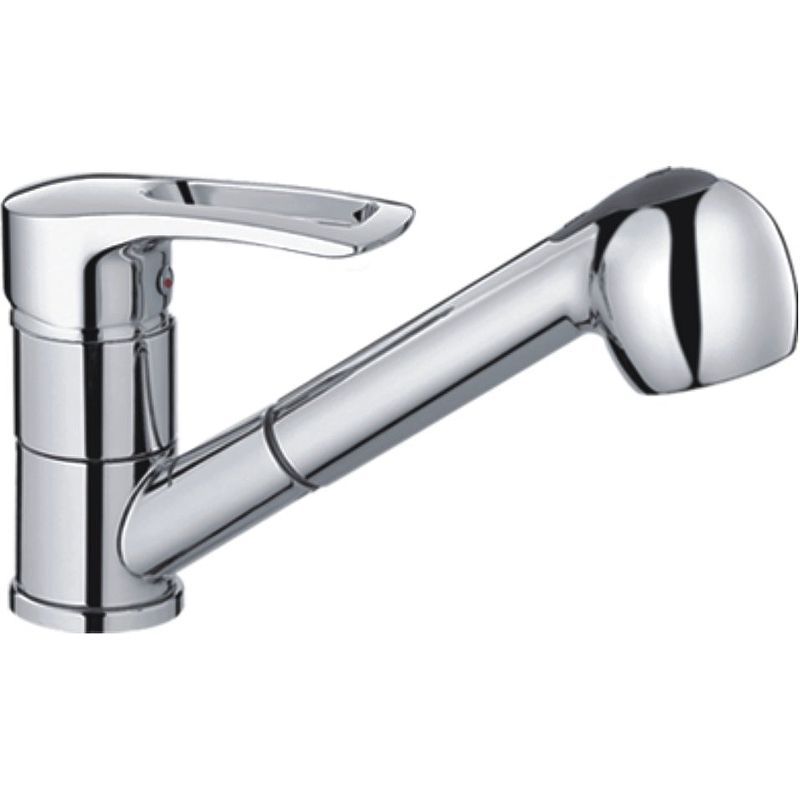 Смеситель для кухни/мойки HAIBA CRON однозахватный, поворотный, вытягиваемый, с выдвижным изливом, длина 208 мм, силумин, цвет хром