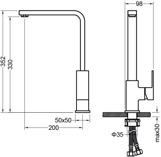 Смеситель для кухни/мойки Aquatek Либра однорычажный, поворотный, латунный, Г-излив, длина излива 200 мм, цвет хром