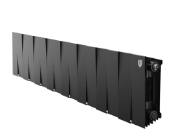 Радиатор отопления Royal Thermo PianoForte 200 Noir Sable (16 секций) биметаллический, боковое подключение, для квартиры, дома, водяные, мощность 1605 Вт, настенный/напольный, черный графитовый