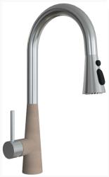 Смеситель для кухни/мойки Flortek Вита Pro, однорычажный, керамический картридж, с поворотным/выдвижным изливом, высокий, длина излива 202 мм, латунь, цвет песочный