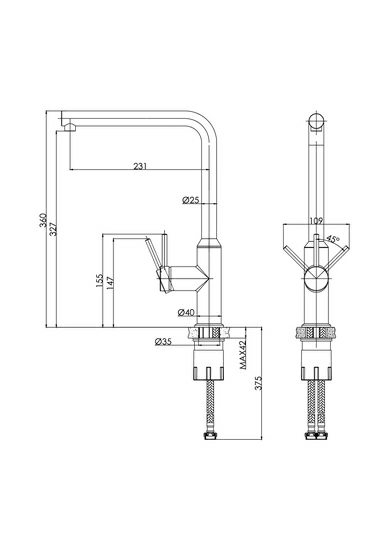 Смеситель для кухни/мойки Cersanit Flavis однорычажный, поворотный излив, керамический, высота 327 мм, длина 231 мм, латунь, цвет сатин