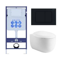 Комплект унитаза с инсталляцией Aquatek Альтаир (Сет) c сиденьем микролифт, с клавишей смыва (кнопкой, клавишей двойного смыва) черная, комплект крепления