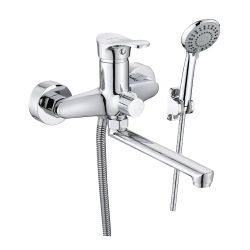 Смеситель для ванны/душа VIEIR настенный, однорычажный, поворотный, керамический, длина излива 200 мм, латунь, цвет хром