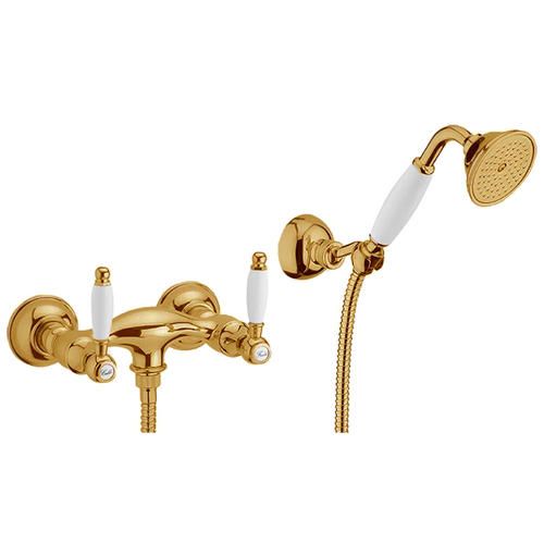 Смеситель для душа Webert Dorian двухвентильный, керамический, настенный, с аксессуарами. без излива, с лейкой, шлангом, латунь бронза