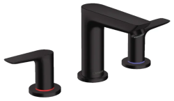 Смеситель для раковины Hansgrohe Talis E, двухвентильный, фиксированный излив, длина излива 11,2 см, керамический, латунь, цвет матовый черный, с донным клапаном, на 3 отверстия