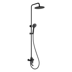 Душевая система Olives Barros, высота 1140-1700 мм, цвет черный матовый, комплект: однорычажный смеситель/излив/тропический душ (с верхней лейкой)/стойка/лейка/шланг, наружного монтажа
