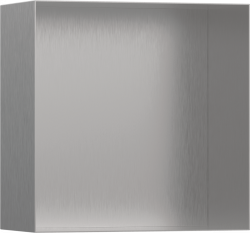Полка Hansgrohe XtraStoris Minimalistic 300/300/140, с открытой рамой, размер 30х30х14 см, встраиваемая в нишу, форма прямоугольная, цвет шлифованная сталь, нержавеющая сталь, встроенная/настенная, шкаф/короб, в стену, для душа/ванной