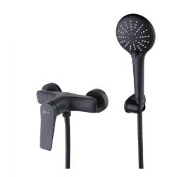 Смеситель для душа Lemark Bronx, настенный, однорычажный, без излива, с душевым гарнитуром, керамический, латунь, цвет черный