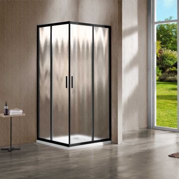 Душевое ограждение Vincea Garda  90х90х190 см, стекло шиншилла, профиль черный, левое/правое, квадратное/угловое, две двери раздвижные