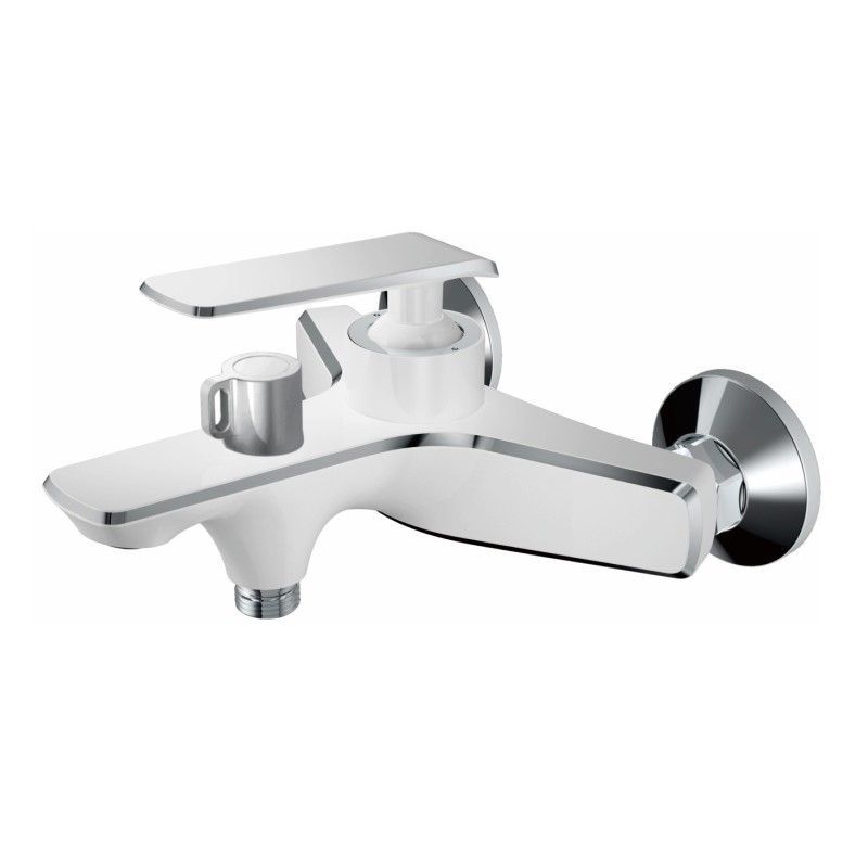 Смеситель для ванны/душа HAIBA однозахватный, хромированный, настенный, излив литой 214 мм, неповоротный, латунь, цвет белый