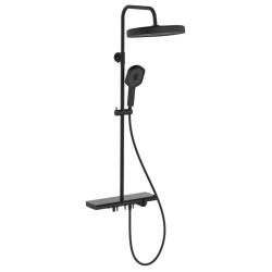 Душевая система Esko ST350Black высота 1500 мм цвет черный, комплект: однорычажный смеситель/тропический душ (с верхней лейкой)/лейка/стойка/шланг/полка, нержавеющая сталь/пластик