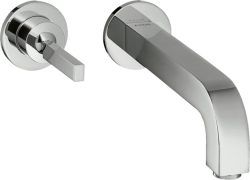 Смеситель для раковины Axor Citterio, однорычажный с тонкой рукояткой, настенный/встраиваемый, скрытого монтажа, фиксированный излив, длина излива 16 см, керамический, латунь, цвет хром, с отдельными розетками